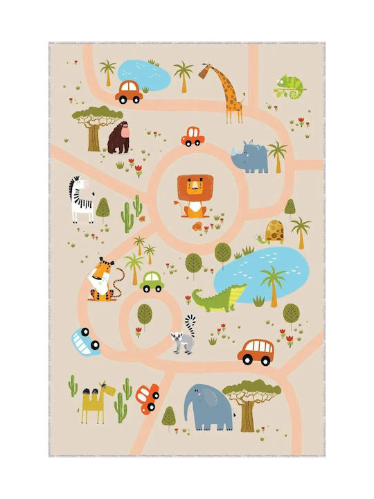 Kids Play Rug Beige Animals Tracks 120cmx180cm