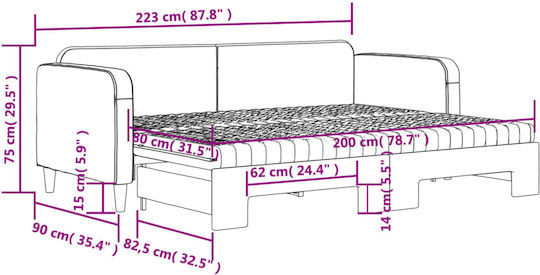 Canapea Pat Single din Lemn Masiv Negru cu Lamele & Saltea 80x200cm