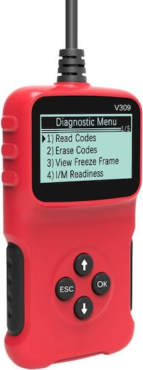 V309 Auto Diagnostic Scan Device Obd2 Read Clear Error Codes Lcd Screen Dtc Search Portable Universal Red Black