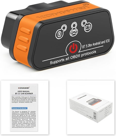 Obd 2 Auto Diagnosewerkzeug Konnwei Kw901 Bluetooth 5.0 Ein-Aus-Schalter Kompatibel mit Android iOS ELM 327 OBD II Schwarz Orange