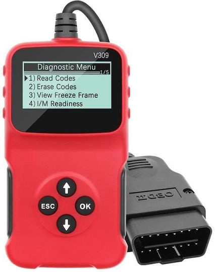 V309 Auto Diagnostic Scan Device Obd2 Read Clear Error Codes Lcd Screen Dtc Search Portable Universal Red Black