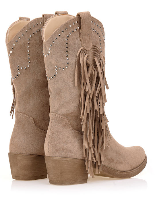Wildleder Damenstiefel Cowboy mit mittlerem Absatz Braun