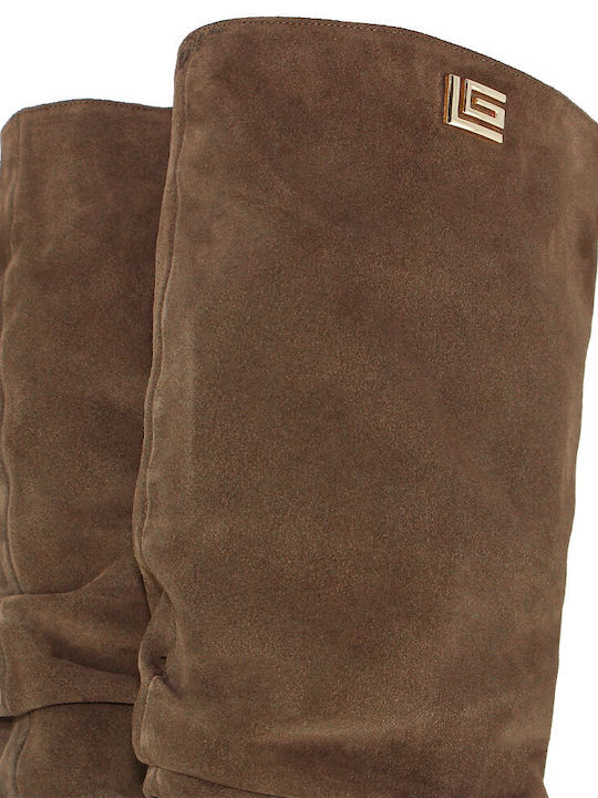 Leder Damenstiefel mit mittlerem Absatz Braun
