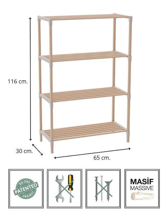 FixWood Floor Bathroom Shelf Wooden 65x30x116cm Beige