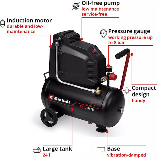 Einhell Tc-ac 190 Κομπρεσέρ Αέρος 76dB με Αεροφυλάκιο 24lt