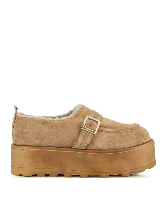Leather Women's Moccasins in Brown Color