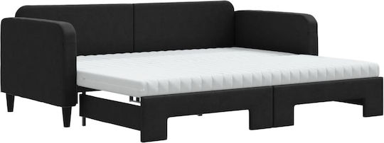 Sofa Bed Single Upholstered with Fabric Black with Slats & Mattress 90x200cm