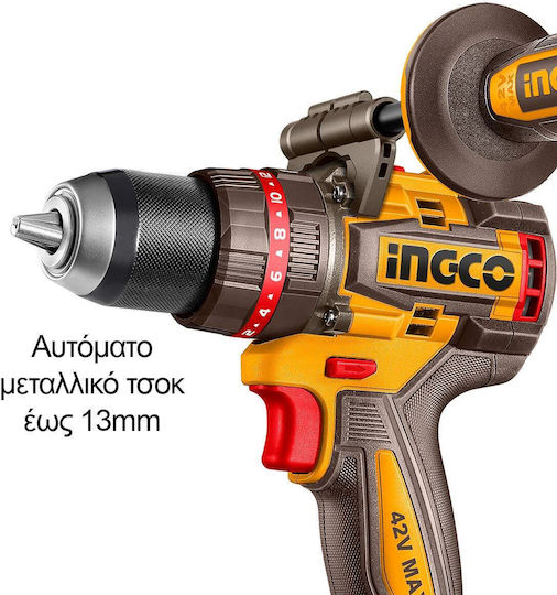 Ingco CIDLI429982E Κρουστικό Δραπανοκατσάβιδο Μπαταρίας Brushless 42V 2x2Ah