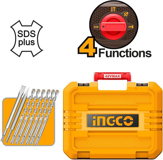 Ingco Impact Demolition Hammer Battery 42V 2x2Ah with Chuck SDS Plus CRHLI422682E