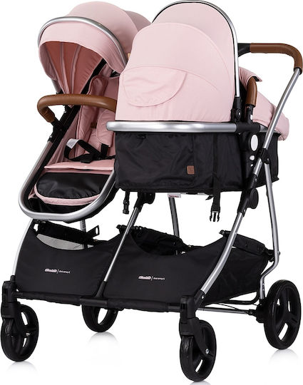 Chipolino Duo Smart Verstellbar Doppelter Kinderwagen Geeignet für Neugeborene Pink Marshmallow 12.2kg