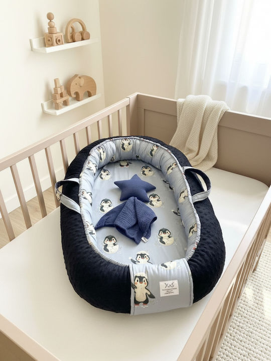 Velvet White Baby Nest Navy Blue