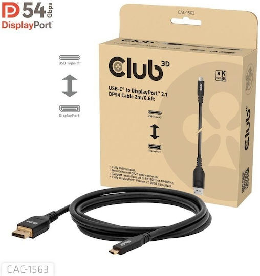 Club3D Video Cable USB-C Male - DisplayPort Black 2m CAC-1563