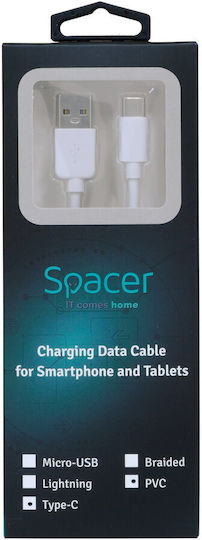 Spacer Cablu Date și Încărcare Spacer Smartphone USB 2.0 M La USB Type-C M PVC 2.1A Retail Pack 0.5m Alb "spdc-typec-pvc-w-0.5"