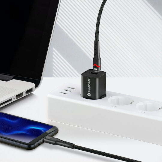 everActive LED USB 2.0 Cable USB-C male - USB-C 45W PD Μαύρο 3m CBB-3PDR