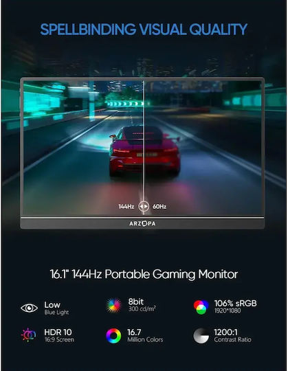 Arzopa Z1FC IPS HDR Φορητό Monitor 16.1" FHD 1920x1080 144Hz