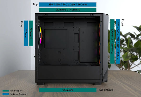 Montech X5M Gaming Mini Tower Κουτί Υπολογιστή με Πλαϊνό Παράθυρο και ARGB Φωτισμό Μαύρο