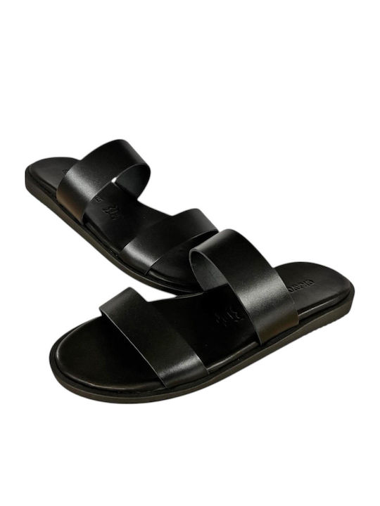 Leather Women's Flat Sandals in Black Color
