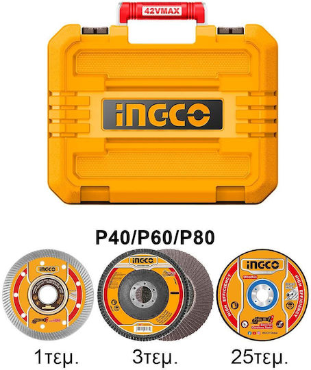 Ingco CAGLI4128112E Τροχός 115mm Μπαταρίας 2x2.5Ah