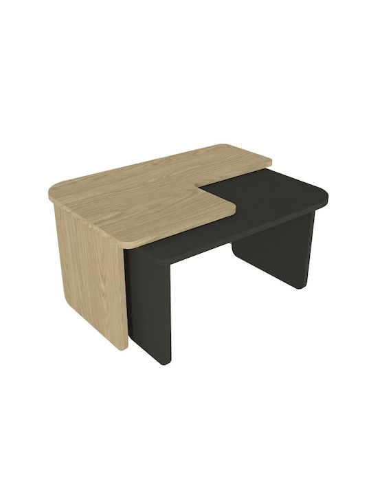Set 2 Asymmetrische Kaffeetische Modernes Design Eiche/Anthrazit 75x48,5x35,6cm