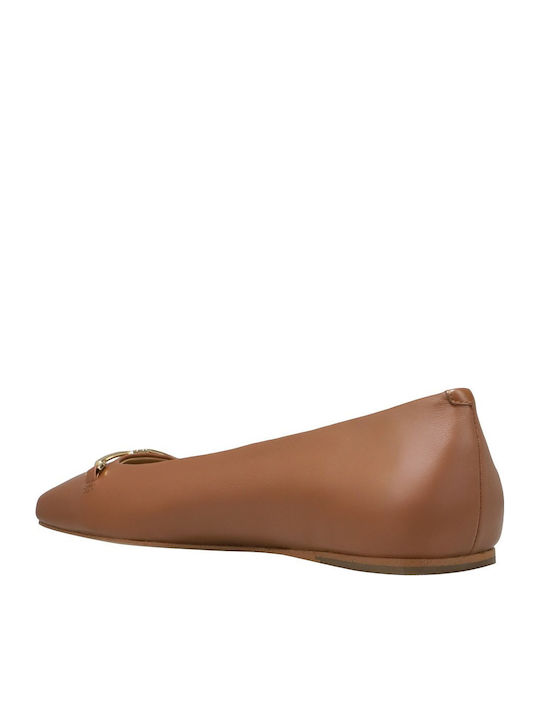 Lederne Damen Ballerinas in Tabac Braun Farbe