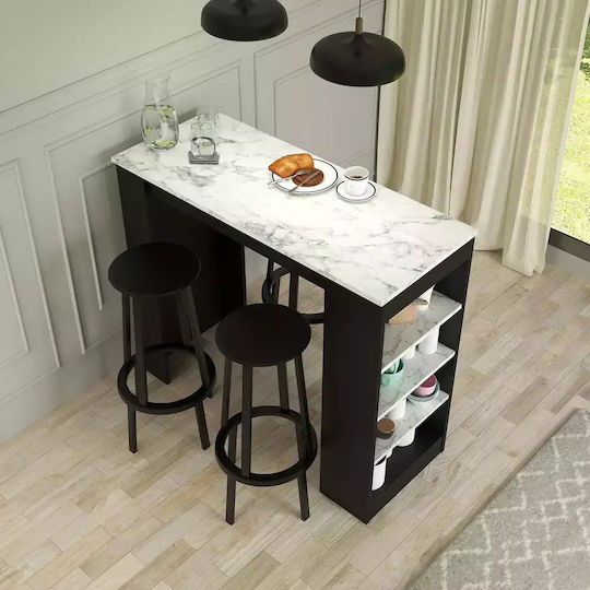 SteweHome Bar-Tisch Schwarz Oberflächenmaterial Marmor & Regale 120x51x101cm