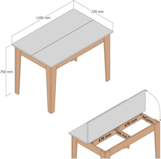 SteweHome Esszimmer- und Küchentisch Walnuss Creme 110x72x75cm
