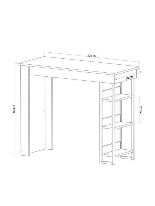 Masă Bar Modernă Lemn Natural 3 Rafturi Stejar 120x50x110cm