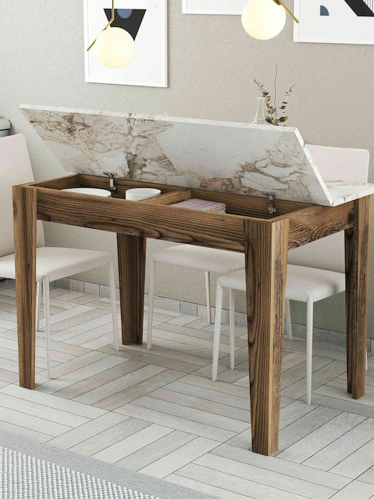 SteweHome Esszimmer- und Küchentisch Walnuss Weiß Marmor 110x72x75cm