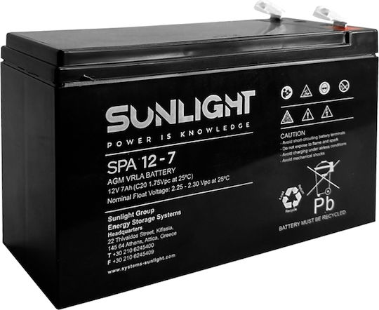 SunLight Μπαταρία UPS με Χωρητικότητα 7Ah και Τάση 12V 01.009.0001