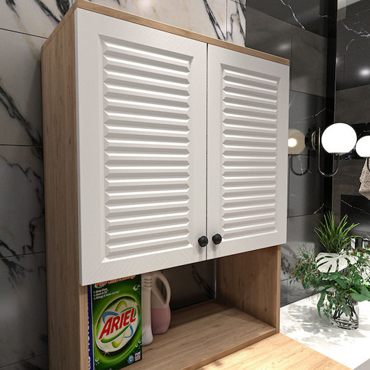 Laundry Cabinet White & Oak MDF Storage Space 170x65x57cm