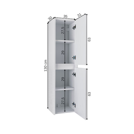 Bathroom Towel Cabinet Shelves White 35x30x130cm