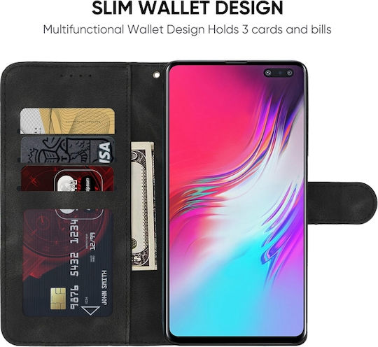 Skin Feel Geometric Lines Back Cover Leather / Silicone with Strap Black (Galaxy S10 5G)