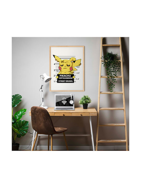 Poster Pokemon Pikachu Mugshot An164 21cm X 30cm Λευκή Ξύλινη Κορνίζα