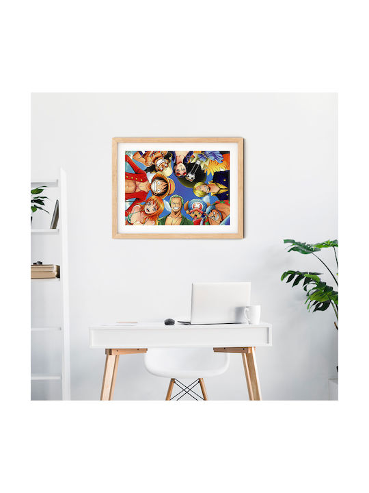 Poster One Piece Straw Hat Pirates Crew An169 30cm X 40cm Κορνίζα Φυσικό Ξύλου Μπεζ