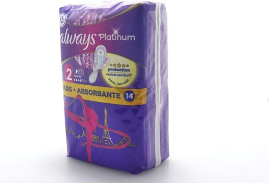 Always Platinum Ultra Super Plus Sanitary Pads with Wings for Normal Flow 5 Drops Size 2 in Double Pack 2x7pcs