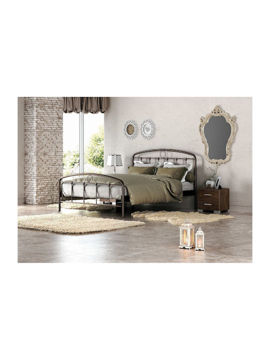Basic Semi-Double Bed Upholstered with Brown Fabric for Mattress 120x200cm