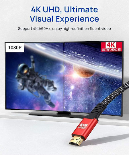 Hdmi Кабел Jsaux *0469087 8865-14 4k Hdmi 2.0 До 18 Gbps Uhd 4k@60hz 3 Метра Плосък Червен