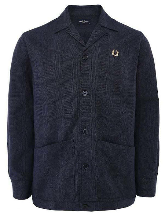 Long Sleeve Cotton Checked Navy Overshirt