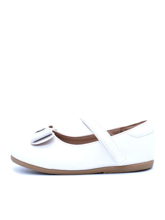 Kids Anatomic Leather Ballerinas with Hoop & Loop Closure White