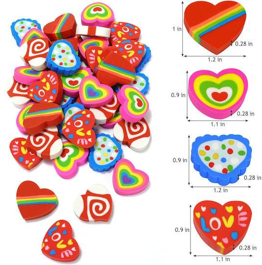 Set Radiere Heart Eraser 6 Bucăți Modele Multicolore Inimă