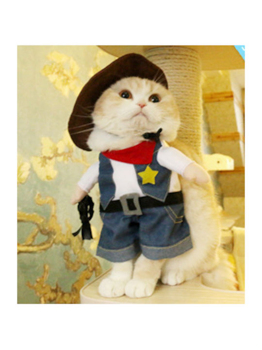 Costum Cowboy Din Denim Amuzant și Elegant Pentru Câini și Pisici Perfect Pentru Petreceri De Halloween Mărimea S Albastru