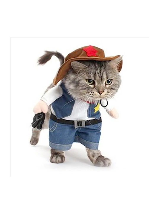 Costum Cowboy Din Denim Amuzant și Elegant Pentru Câini și Pisici Perfect Pentru Petreceri De Halloween Mărimea S Albastru