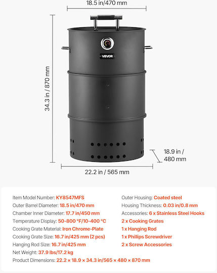Vevor Stainless steel Charcoal Grill with Lid, Thermometer and Smoker