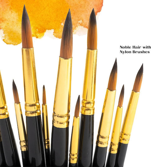 Set 24 Pensule De Pictură Tritart Vârfuri Fine Păr Sintetic Perii Acuarelă Acrilic Ulei Negru