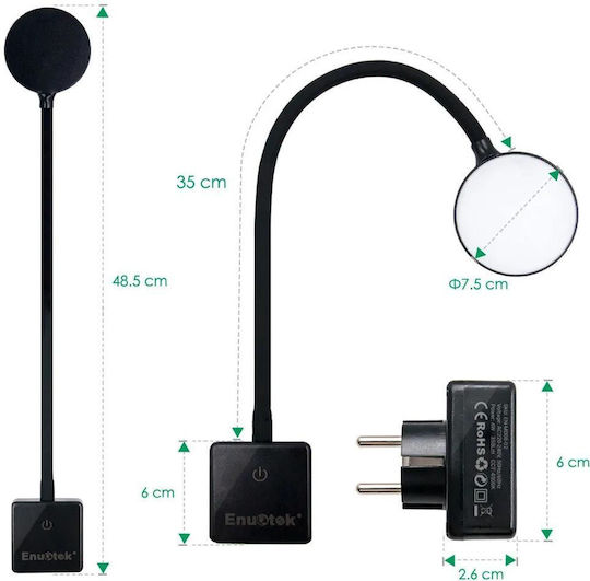 Гъвкава LED Лампа Enuotek *5453106 8865-48 4W 350lm 4000K Дистанционно Управление Регулируема Водоустойчива IP20 Стомана Пластмаса Черна Ø 7.5 X 48.5 см