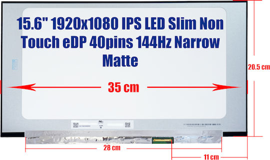 Monitor 15.6" IPS / 144Hz 1920x1080 Matte 40 Pin for Laptop Dell G5 5500, G15 5510 1-SCR0095