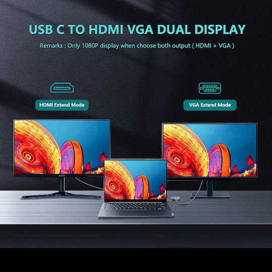 VCOM USB-C Docking Station με HDMI 4K PD Γκρι (CU4511)