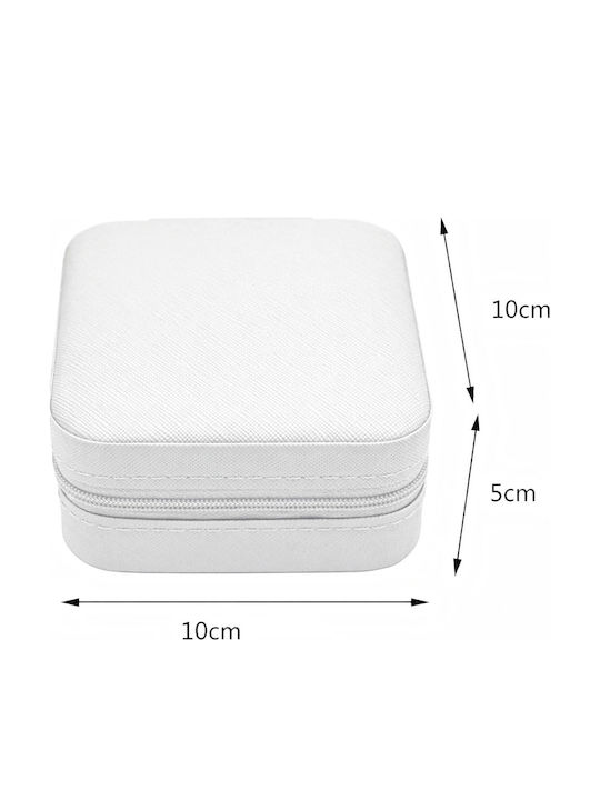 Θήκη Κοσμημάτων Φορητή Ταξιδιωτική 10×10×5cm Pu-δέρμα — Σκουλαρίκια Κολιέ Δαχτυλίδια Βραχιόλια White Sn00002