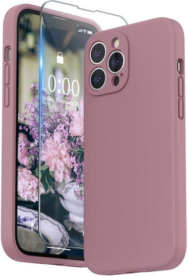 Umschlag Rückseite Silikon / Gehärtetes Glas 1mm Lila (iPhone 13 Pro Max)