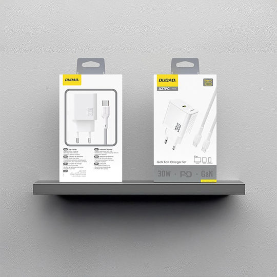 Dudao Charger GaN with USB-C Port and Cable USB-C - USB-C 30W Power Delivery Whites (A27PCEU)